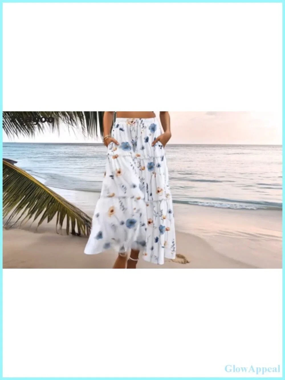 Boho Floral Maxi Skirt High Waist A-Line Long Flowy Skirt with Pockets
